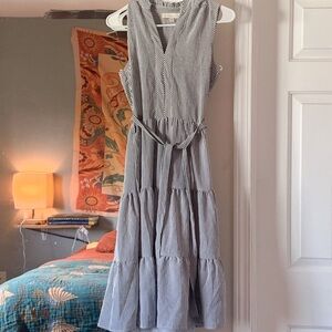 White and Blue Midi Dress